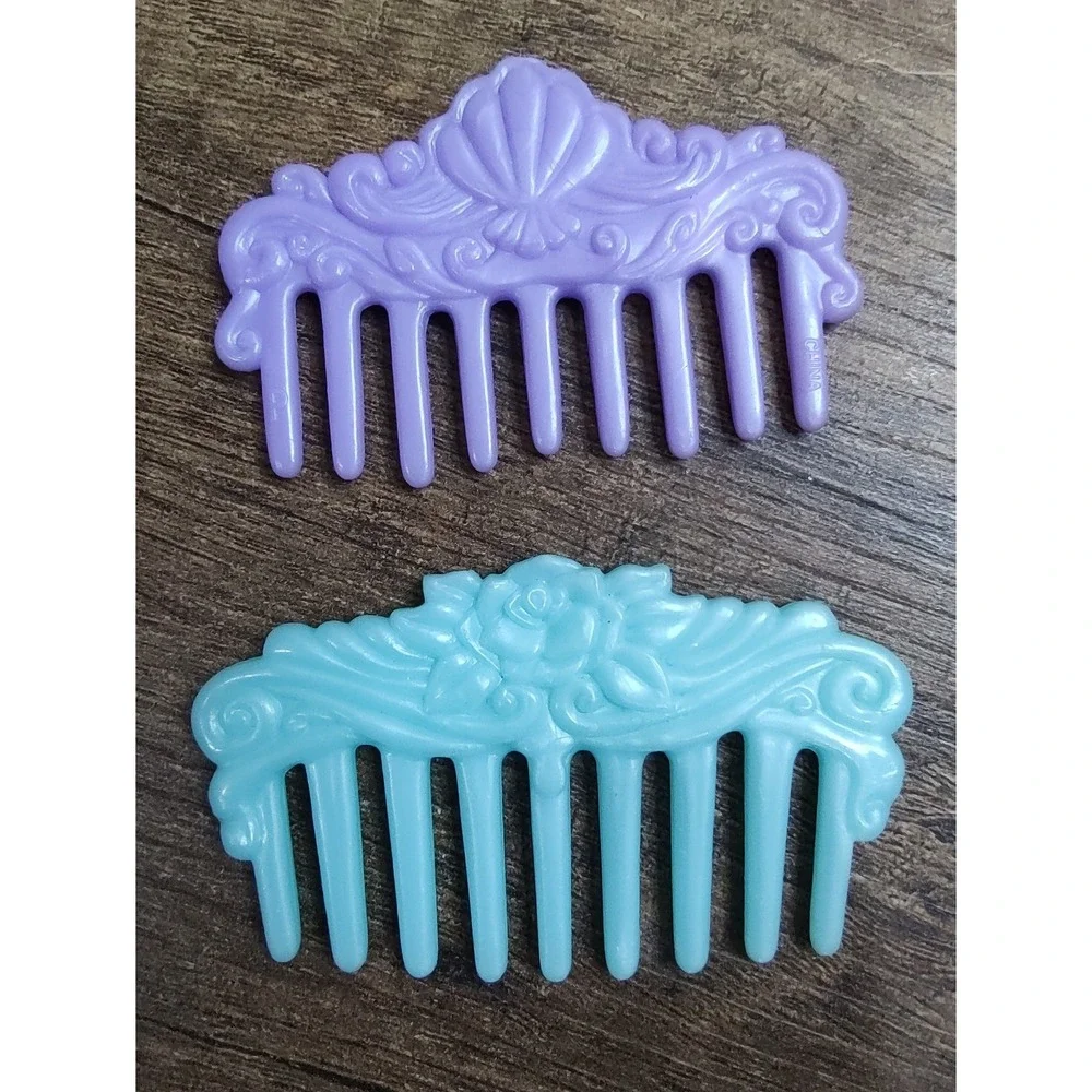 COMBS For Dolls Penta Set Of 2 Purple Seashell Teal Rose Z30